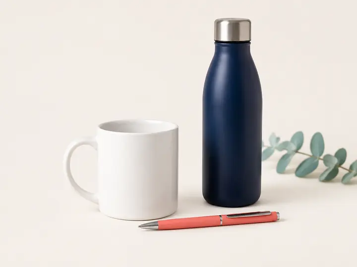 Customizable mug, reusable bottle and pen