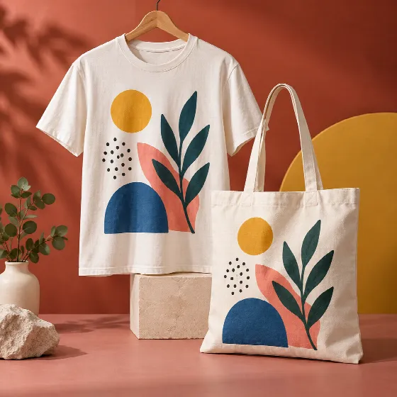 Cotton shirt and tote bag with colorful printed graphics