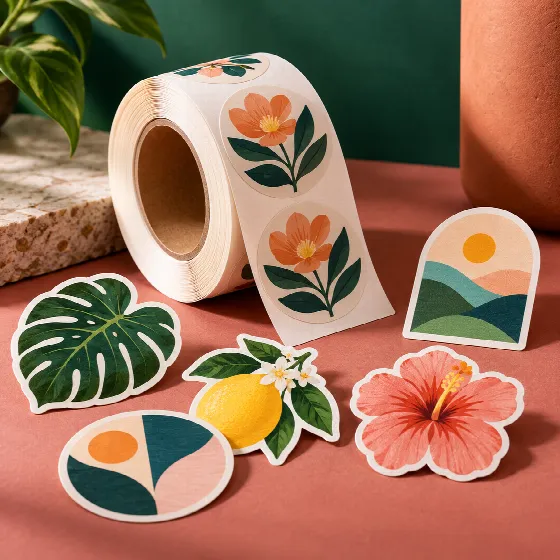 Colorful label roll and die-cut stickers