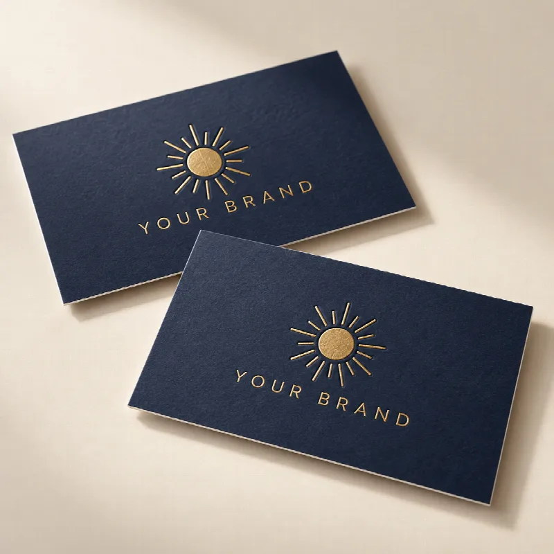 Illustrative mockup of gold raised foil business cards